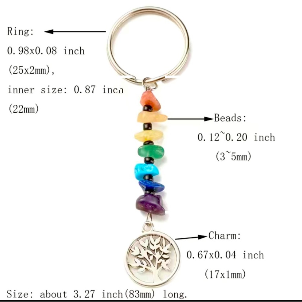 Natural Stone 7 Chakras Tree of Life Keychain +Free Gift - Picture 4 of 4